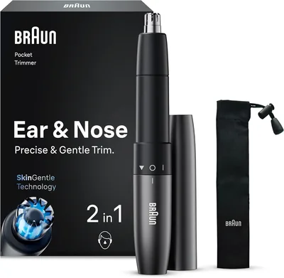 Recortador de Pelos Nasales y Auditivos Braun EN21, Gris, Tamaño de Bolsillo | Recortador Nasal con Tecnología SkinGentle