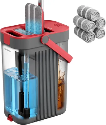 Mop et seau SONGMICS avec séparation eau propre/sale, seau à trois compartiments avec wringer, balai plat, tête rotative 360°, Best Deal