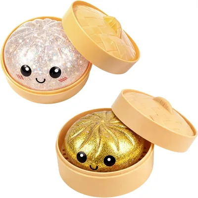Aubzy Squeeze Dumpling Toy - Soulageur de Stress Brillant pour Adultes, Pâte Douce avec Panier à Vapeur - Réduit l'Anxiété