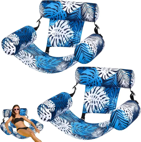 2 x Bouées de Piscine Géantes Inflatables - Hamac de Piscine 4 en 1 pour Adultes et Enfants, Chaise Flotante avec Soutien-dos Confortable, Idéal pour l'Été