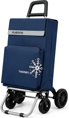 Carrito de Compras 4 Ruedas, Bolso Térmico de 56L, Azul Marino | Medidas: 38 x 24 x 59 cm. Dimensiones Total: 41 x 48 x 88 cm