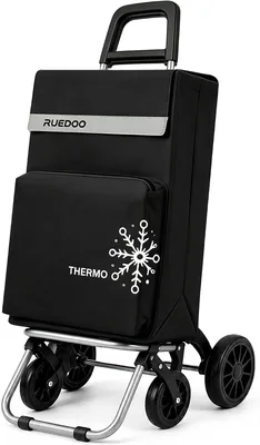 Carro de Compras con Ruedas, Bolso Térmico de 56L, Negro | Dimensiones: 38 x 24 x 59 cm. Tamaño Total: 41 x 48 x 88 cm