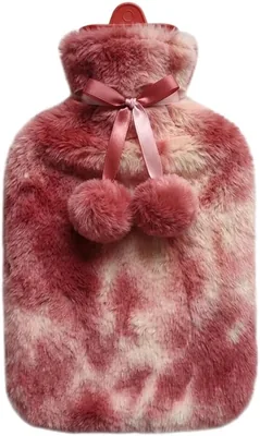 Hot Water Bottle 2L Plush Tie-Dye Cover, Pom-Pom & Ribbon Bow (Vintage Rose Petal) - Best Deal