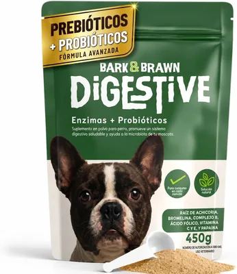 BARK & BRAWN Digestivo para Perros 450g | Probióticos, Prebióticos y Enzimas Digestivas | con Raíz de Achicoria, Bromelina, P