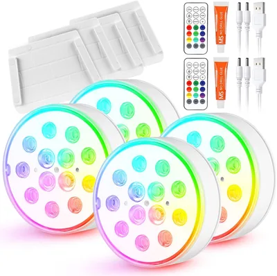 Luci LED subacquee ricaricabili a 4 pezzi con telecomando - 13 LED impermeabili per piscina, luce a 16 colori