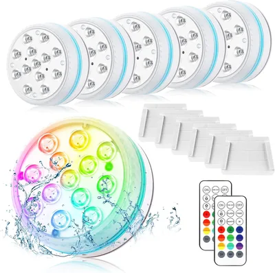 6 Pezzi Luci Pool, 13 LED Luci Subacquee Impermeabili con Telecomando, 16 Colori Luci Subacquee