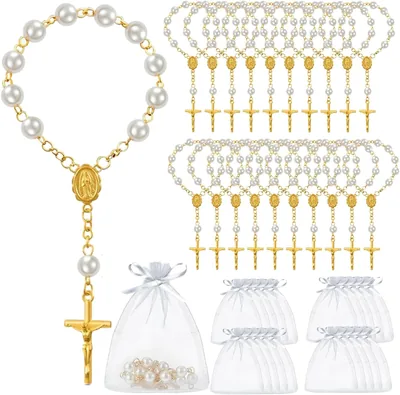 20 Piezas Recuerdos de Bautizo o Boda, Rosarios con Cruz Regalo para Invitados