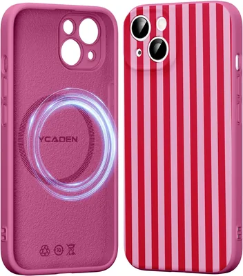 Étui magnétique Xylota pour iPhone 14, motif rose rouge à rayures, silicone compatible MagSafe, anti-rayures