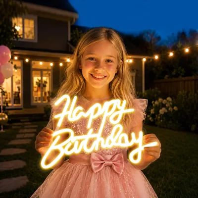 Señal LED Neon Yeeklab Feliz Cumpleaños, Brillo Ajustable, USB