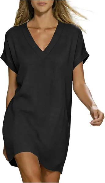 Robe de plage femme légère en lin coton décontractée ample pour les vacances sorties quotidiennes et promenades - Meilleur Prix
