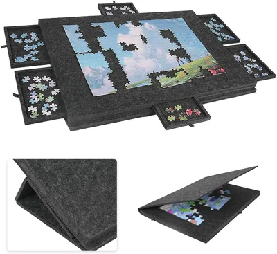 Paire de puzzle 1000 pièces avec 6 tiroirs de tri et support, 77 x 53.5 cm | Avec housse, support et surface feutrée, légère