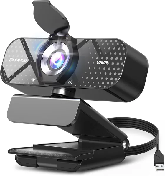 TRAUSI Full HD Webcam mit 1080P, Weitwinkelobjektiv & Geräuschunterdrückendes Mikrofon, Autoausgleich, Datenschutzschutz, Plug & Play
