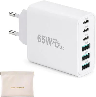 TNSLAND Ładowarka USB C 65W - Wieloportowa ładowarka USB z 6 portami, szybka ładowarka USB C