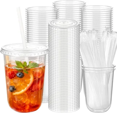 50 st plastmuggar med lock och sugrör, 473 ml transparent plastmugg, återanvändbara dryckesbägare, läckagesäker smoothie - Best Price