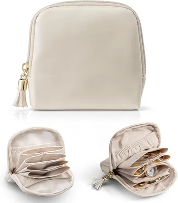 Compact Travel Jewelry Case - Velvet Pouch for Earrings Rings, Zippered Storage Bag