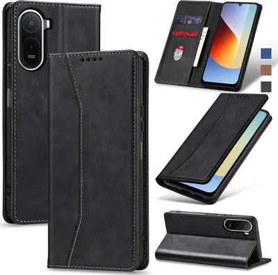 Étui portefeuille en cuir PU Jasonyu pour Xiaomi Redmi A7 Pro/Poco C81 Pro 4G, Noir