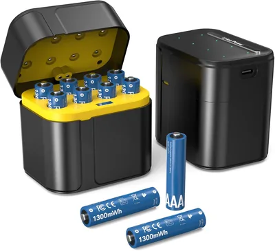 8 Pack AAA Li-ion Rechargeable Batteries with Fast Charger