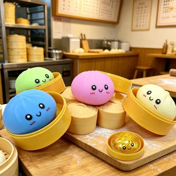Dim Sum Squishy - Realistic Steamed Bun Stress Toy, Slow Bounce Bouncing Squeeze Ball