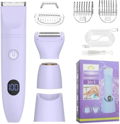 Purple Cordless 3-in-1 Bikini Trimmer - Waterproof Electric Razor for All Hair