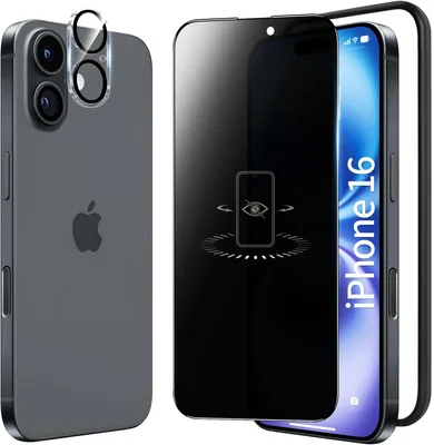 iPhone 16用 スパイ防止ガラスフィルム + カメラ ショックレジスタント 高透過率 シャッタープルーフ
