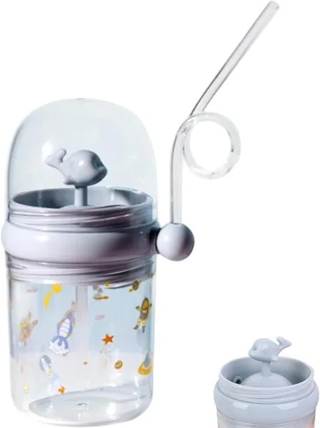 Whale Sippy Cup 260ml Cute Whale Fountain Tumbler Leak Proof Reusable Water Bottle with Straw for Party School Beach Blue
