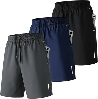 EIGYO 3-Pack Shorts Deportivos para Hombre - Pantalones Cortos para Correr y Gym, Secado Rápido, Cintura con Cordón, Bolsillo - Mejor Oferta