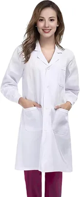 Bata de Laboratorio para Mujer, Blanca de Algodón y Sarga, Manga Larga, Bata de Química Profesional - Mejor Precio