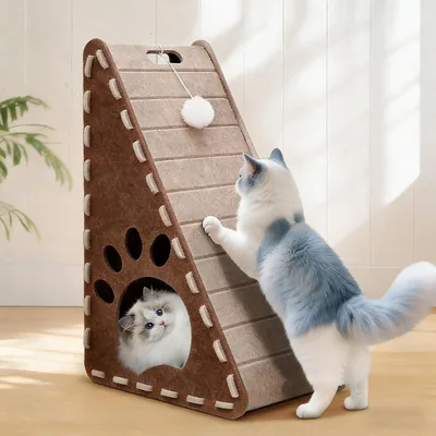 Rascador triangular para gato y cama de fieltro, Torre de 60 cm, Mejor Oferta