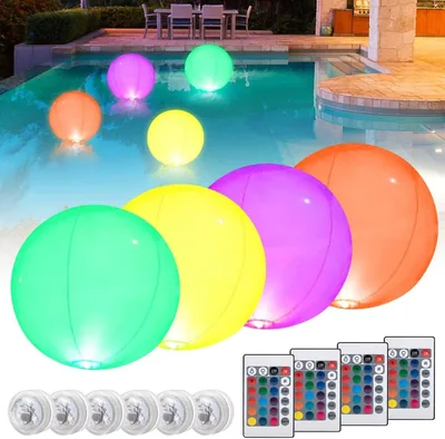 Éclairage de piscine flottant SKIKHN, 4 pièces avec télécommande, IP68 imperméable LED boule lumière, 16 couleurs R