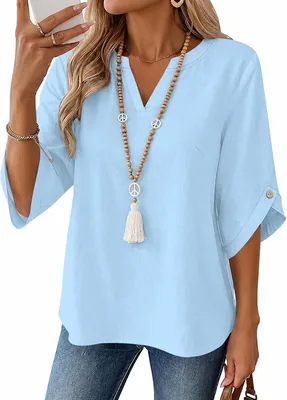 iWoo Womens 3/4 Sleeve Tops V Neck Blouses - Best Deal