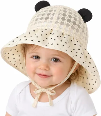 Koa Baby Toddler Girls Sun Hat - Wide Brim Bucket Hat with Neck Flap, Crochet Lace, Adjustable Strap (1-4 Years)