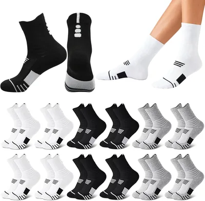 12 Pares Calcetines Deportivos Hombre, Calcetines Atléticos de Algodón Mid Crew, Absorben Sudor y Sin Rozaduras, Transpirables - Mejor Oferta