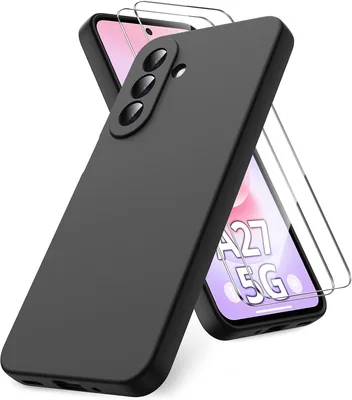 Vansdon Cover per Samsung Galaxy A27 5G - Nero | Con 2 Protettori di Schermo in Vetro Temperato e Silicone Liquido