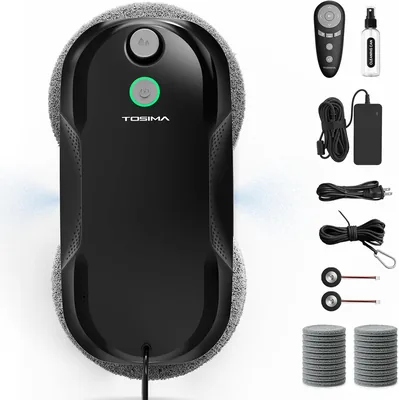 Tosima W5 Pro 6400 Pa Robot Puliscivetri, Doppia Spruzzatura Ultrasonica, Pulitore Finestre Automatico, Telecomando, 20 Microfibra C