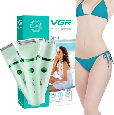 مجموعة شفرات نسائية احترافية VGR V-735، 3 في 1، مقاومة للماء IPX7، قابلة لإعادة الشحن عبر USB Type-C، للتركيب على الجسم والمنطقة البيكيني والوجه