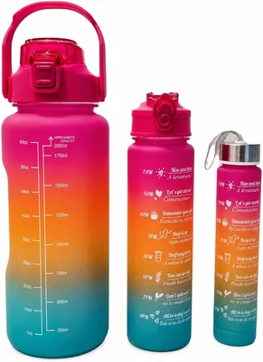 Sports Water Bottle Set 2L + 900ml + 300ml Time Label Motivational Gym Bottles, Best Deal
