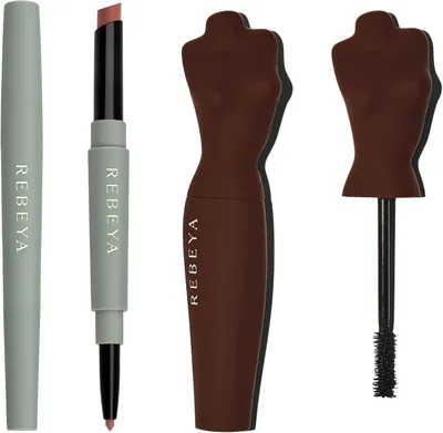 REBEYA Kit Mascara Volumizzante e Allungante con Ciglia Finte + Matita Labbra 2 in 1 Nude Rosé, Miglior Affare