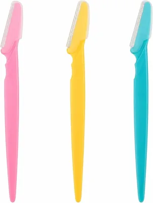 Eyebrow & Face Razor Set - 3 Packs, Dustproof, Compact, Sharp Blades, Pink/Yellow/Teal
