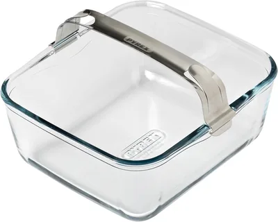 Pyrex - Plateau de cuisson en verre résistant pour airfryer, 20 x 18 cm avec poignée amovible en acier inoxydable