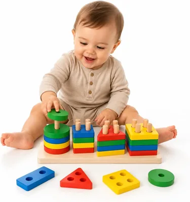 Brinquedo Educativo Infantil Madeira Encaixe Formas Geométricas Coloridas Jogo Montessori