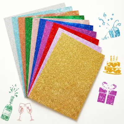 50 Sheets 10 Color Glitter Cardstock A5 Glossy 250gsm