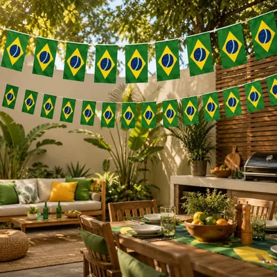 Varal de Bandeiras do Brasil 5m - Decoração para Festa Junina, Copa do Mundo e Eventos