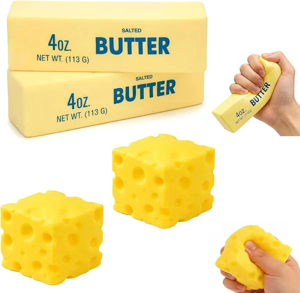 4 PCS Squishy Cheese Butter, 2 PCS Squishy Butter and 2 PCS Cheese
