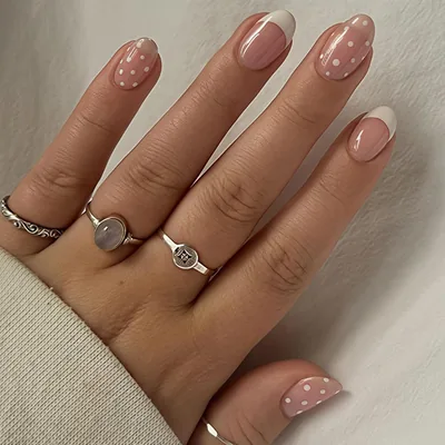 KQueenest White Polka Dot Press On Nails Short Round Artificial Nails SGD 21.93 Best Deal