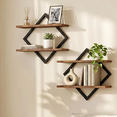 Dishikun Estantes Flotantes, Juego de 2 Repisas de Pared, Estantes Colgantes de 2 Niveles