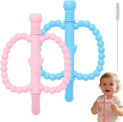 Juguetes de dentición para bebés de 3 a 12 meses - Diseño antiahogo, alivio para la dentición (tipo pajita/bastón), juguete seguro