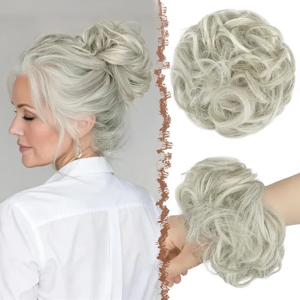 FESHFEN Cabello en Trenza, Ondulado Natural para Mujeres - 55g, Plateado Gris - Mejor Oferta