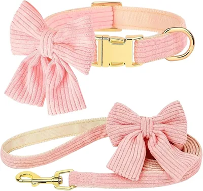 Pink Bow Pattern Dog Collar & Lead Set - 36-56cm