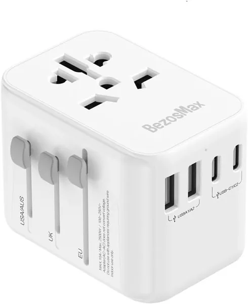 BezosMax Universal Travel Adapter - 2500W Global Charger, USB-C & USB-A Ports