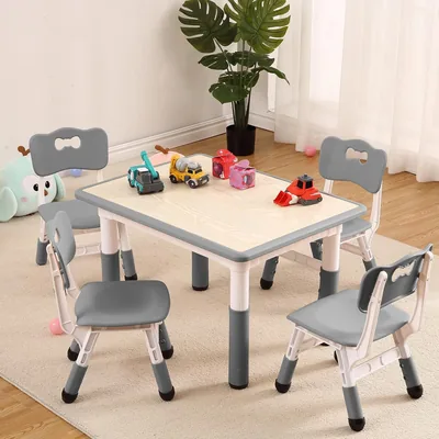 Garvee Kids Table & 4 Chairs Set - Adjustable, Wipe-Clean, Non-Slip - Best Deal